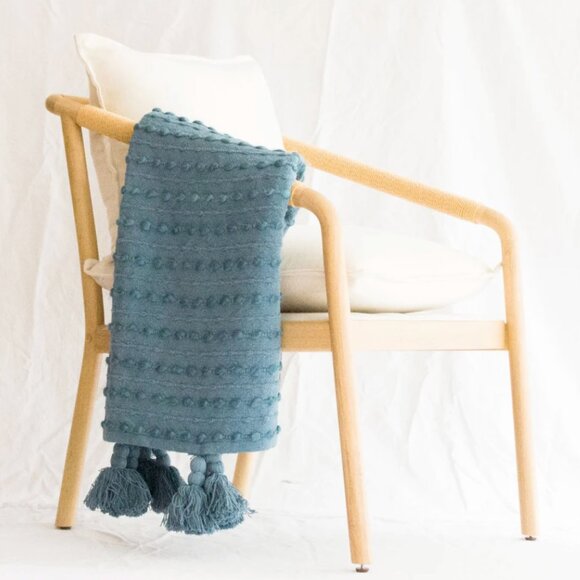 Blue Cora Corded Throw with Tassels